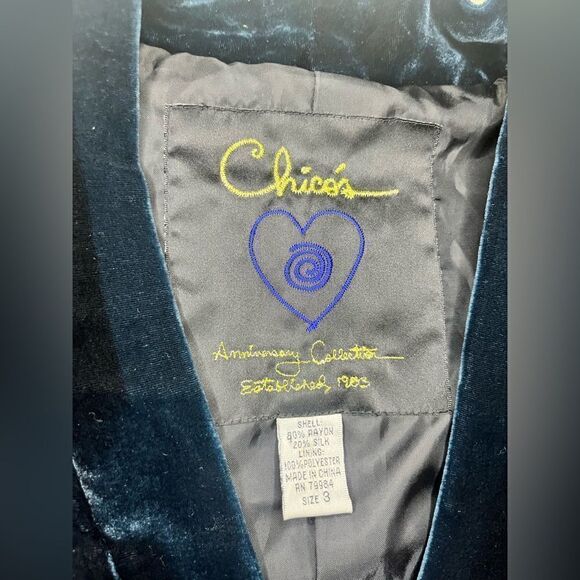 Chico’s deep navy w/ butterfly silk/velour shacket sz 3/XL - Picture 2 of 8
